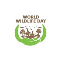 World Wildlife Day. Happy wildlife day web banner illustration. Wild animals with African safari and sea animals decoration for animal care vector