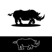 Black Rhino and line art Rhino logo vector