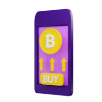 3d Renderização Comprar bitcoin em Smartphone ilustração objeto com transparente fundo png