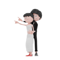 3d bride and groom character are wedding pose illustration png