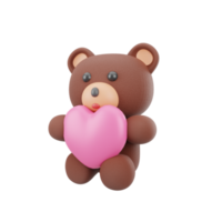 3d pink baer doll with love illustration icon object png