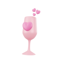 3d rosa glas med kärlek illustration ikon objekt png