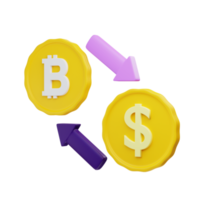 3d tolkning omvandling bitcoin till dollar illustration objekt med transparent bakgrund png