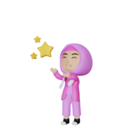 3d rendering cute girl character with star illustration png
