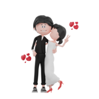 3d bride and groom character are hugging illustration png