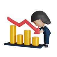 3d rendering cute businesswoman graph down png