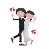 3d bride and groom character are very happy illustration png