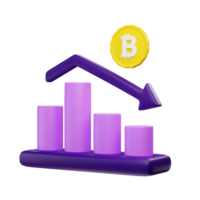 3d representación grafico bitcoin abajo ilustración objeto con transparente antecedentes png