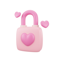 3d pink lock with love illustration icon object png