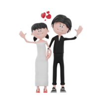 3d bride and groom character are waving png