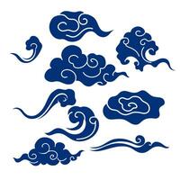 Free vector traditional cloud sticker, blue chinese design clipart vector set