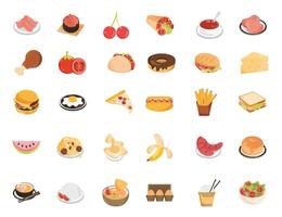 Collection of restaurant food and fruits flat style icons Free Vector