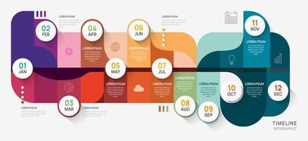 Infographic Timeline rounded elements diagram template for business. 4 successive Steps Modern roadmap with circle topics, flat vector infographics, flow charts.