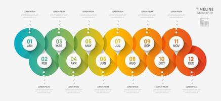 Infographic timeline presentation for 1 year, 12 months. elements diagram template for business. steps roadmap with circle topics, flat vector infographics, flow charts.