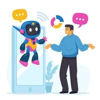 Chat AI with Man Talking with ChatBot vector