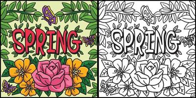 primavera mariposa flor colorante página ilustración