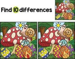 Snail on Mushroom Easter Eggs Find The Differences vector