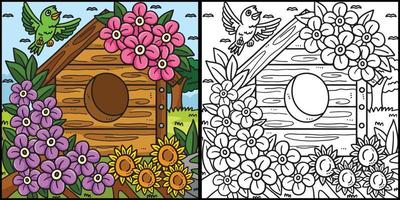 Spring Bird House With Flowers Illustration vector