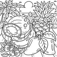 Summer Tropical Fruits Coloring Page for Kids vector