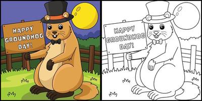 Groundhog with Hat Coloring Page Illustration vector