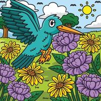 Spring Bird Over Flowers Colored Illustration vector