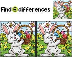 Bunny Basket of Easter Eggs Find The Differences vector