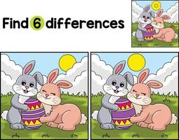 Two Rabbit Holding Easter Egg Find The Differences vector