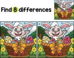 Bunny Easter Eggs in Basket Find The Differences vector