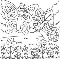 Spring Two Butterflies Coloring Page for Kids vector