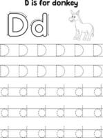 Donkey Animal Tracing Letter ABC Coloring Page D vector
