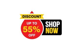 55 Percent SHOP NOW offer, clearance, promotion banner layout with sticker style. vector