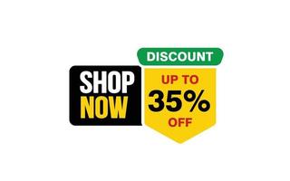 35 Percent SHOP NOW offer, clearance, promotion banner layout with sticker style. vector