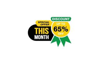 65 Percent THIS MONTH offer, clearance, promotion banner layout with sticker style. vector