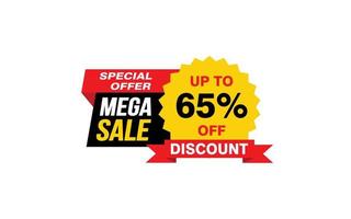 65 Percent MEGA SALE offer, clearance, promotion banner layout with sticker style. vector