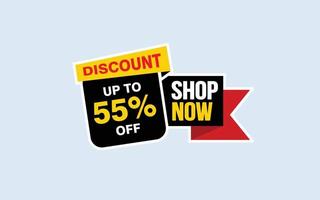 55 Percent SHOP NOW offer, clearance, promotion banner layout with sticker style. vector