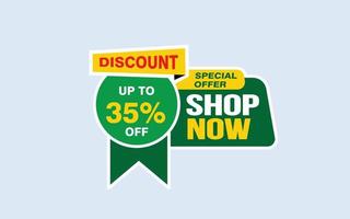 35 Percent SHOP NOW offer, clearance, promotion banner layout with sticker style. vector