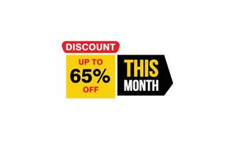 65 Percent THIS MONTH offer, clearance, promotion banner layout with sticker style. vector