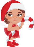 schattig tekenfilm meisje rood luier de kerstman hoed Holding snoep riet png