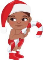 Cute Cartoon Boy Red Diaper Santa Hat Holding Candy Cane png