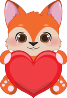 Happy Valentine s day with cute cartoon little Valentine fox in love holding heart  cartoon character PNG