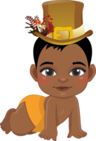 Baby's 1st Thanksgiving with cute baby black boys cartoon for baby clothes, greeting and invitation card, poster, and gifts design. png