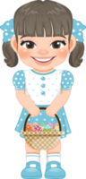 Happy Easter Day with Cute Girl Holding Eggs Basket Cartoon Character PNG