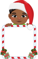 Cute Santa Black Boy Holding Candy Stick Frame Cartoon png