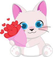 Happy Valentine s day with cute cartoon little Valentine cat in love holding heart flower bunch cartoon character PNG