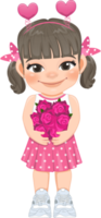 enamorado niño con pequeño niña participación rosado Rosa flores tener una cita, celebrando san valentin día plano icono. ceniza mate rubia coletas pelo joven Novia dibujos animados personaje png. png