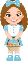 Happy Easter Day with Cute Girl Holding Eggs Basket Cartoon Character PNG