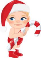 Cute Cartoon Boy Red Diaper Santa Hat Holding Candy Cane png