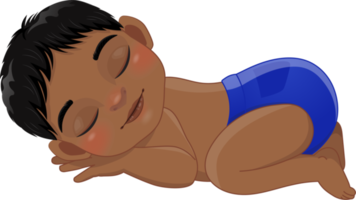 Cartoon character sleeping black baby boy wearing royal blue ruffled diaper cartoon png