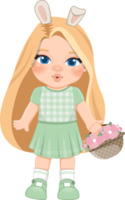 Happy Easter Day with Cute Girls Holding  Flower Basket Cartoon Character PNG