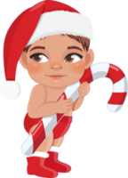 schattig tekenfilm jongen rood luier de kerstman hoed Holding snoep riet png